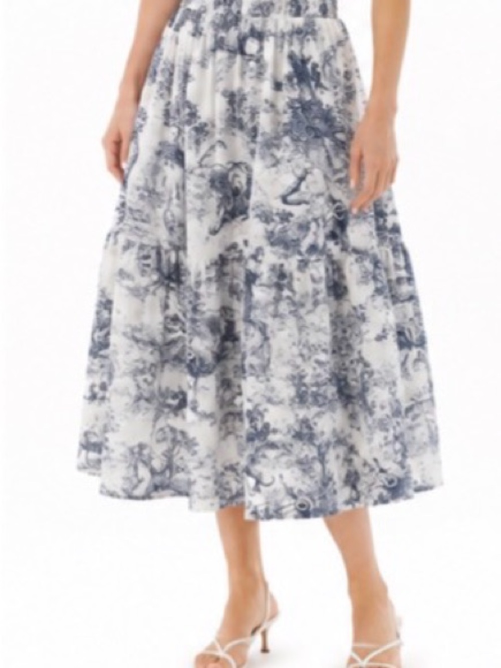 COMMENSE NWT Navy Toile Animal Print Tiered Midi Skirt XS - Picture 2 of 6